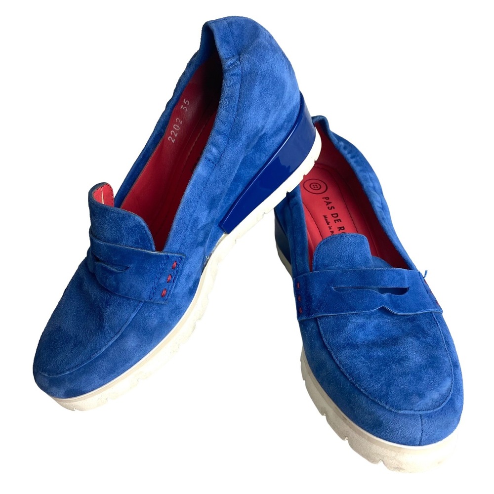 Pas De Rouge Marta Blue Suede Penny Loafer Italy Platform Shoes Size 5 35 READ